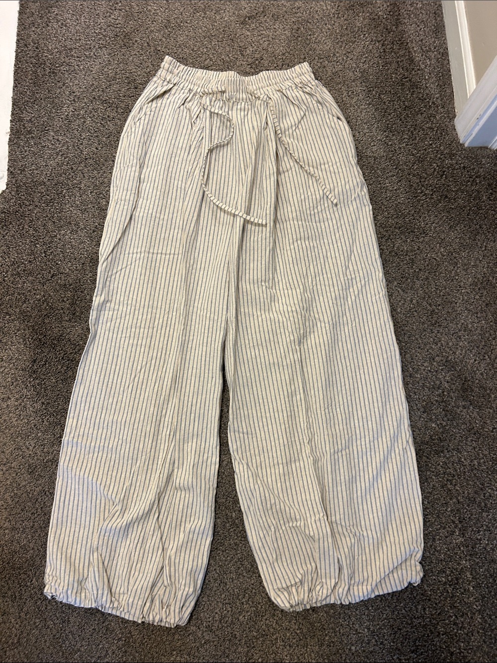 Wide Leg Drawstring Lounge Pants in Light Beige